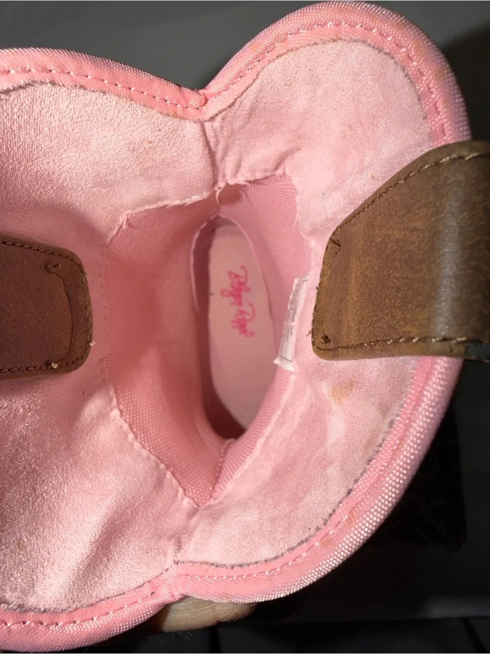 Roxy Brown Leather Kids Cowboy Boots with Pink Cross Accents